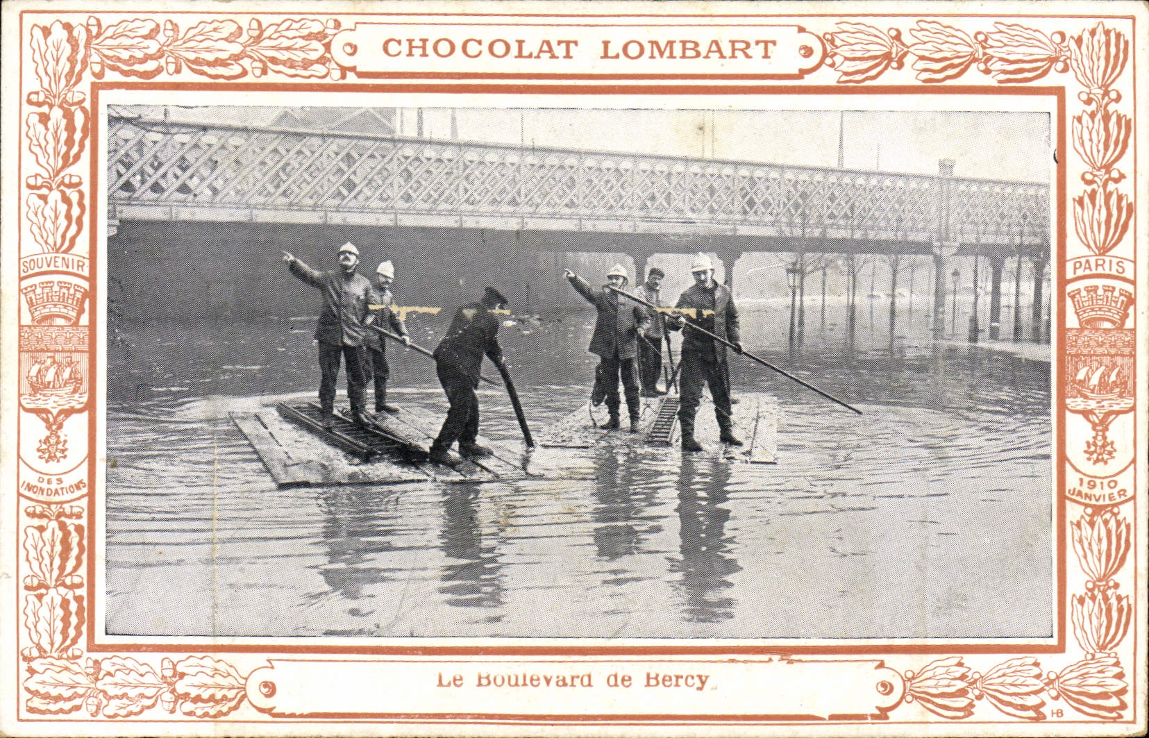 Le Boulevard de Bercy — inondations — Chocolat Lombart, Paris, 1910
