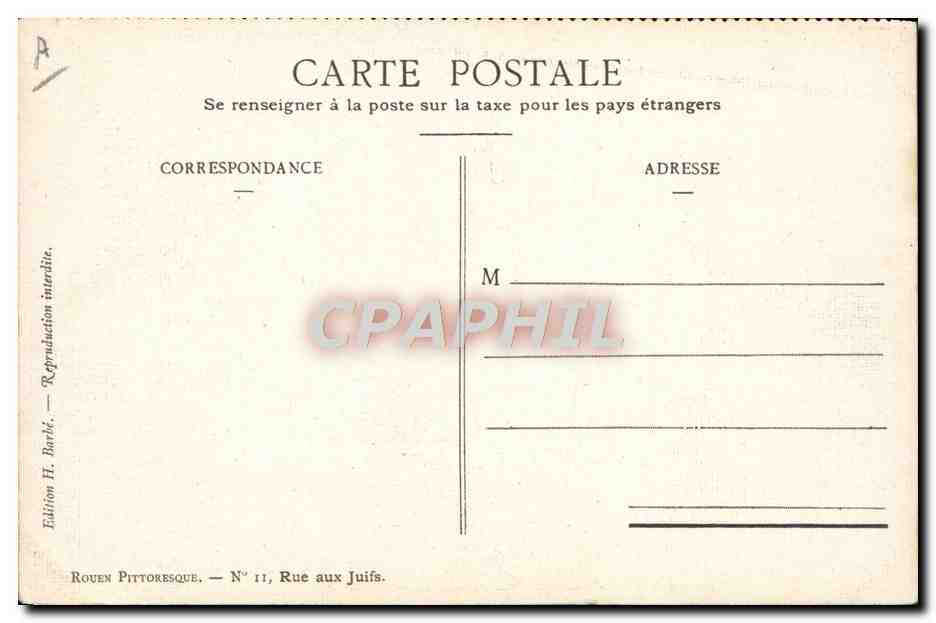 Vue de rue à Rouen — éditeur H. Barlé, N° 11 Rue aux Juifs — Reverso