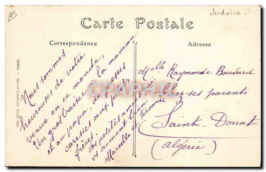 CPA Judaica Jeune enfant Juif  — Rückseite