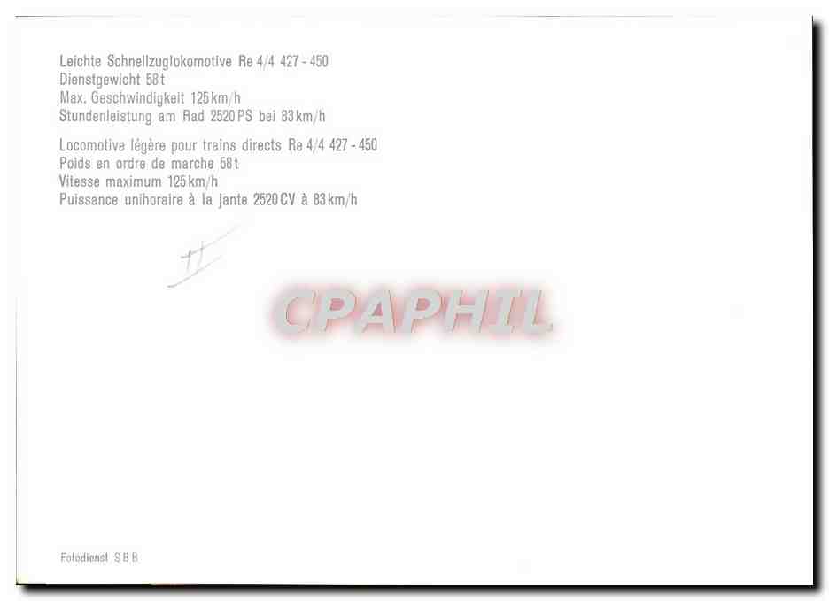 CPM Train Locomotive legere pour trains directs Re 4/4 427 450 — Rückseite