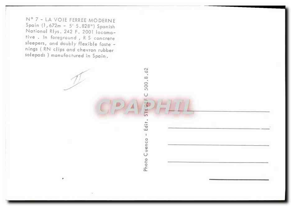 CPM Train Spanish national Railways — Rückseite