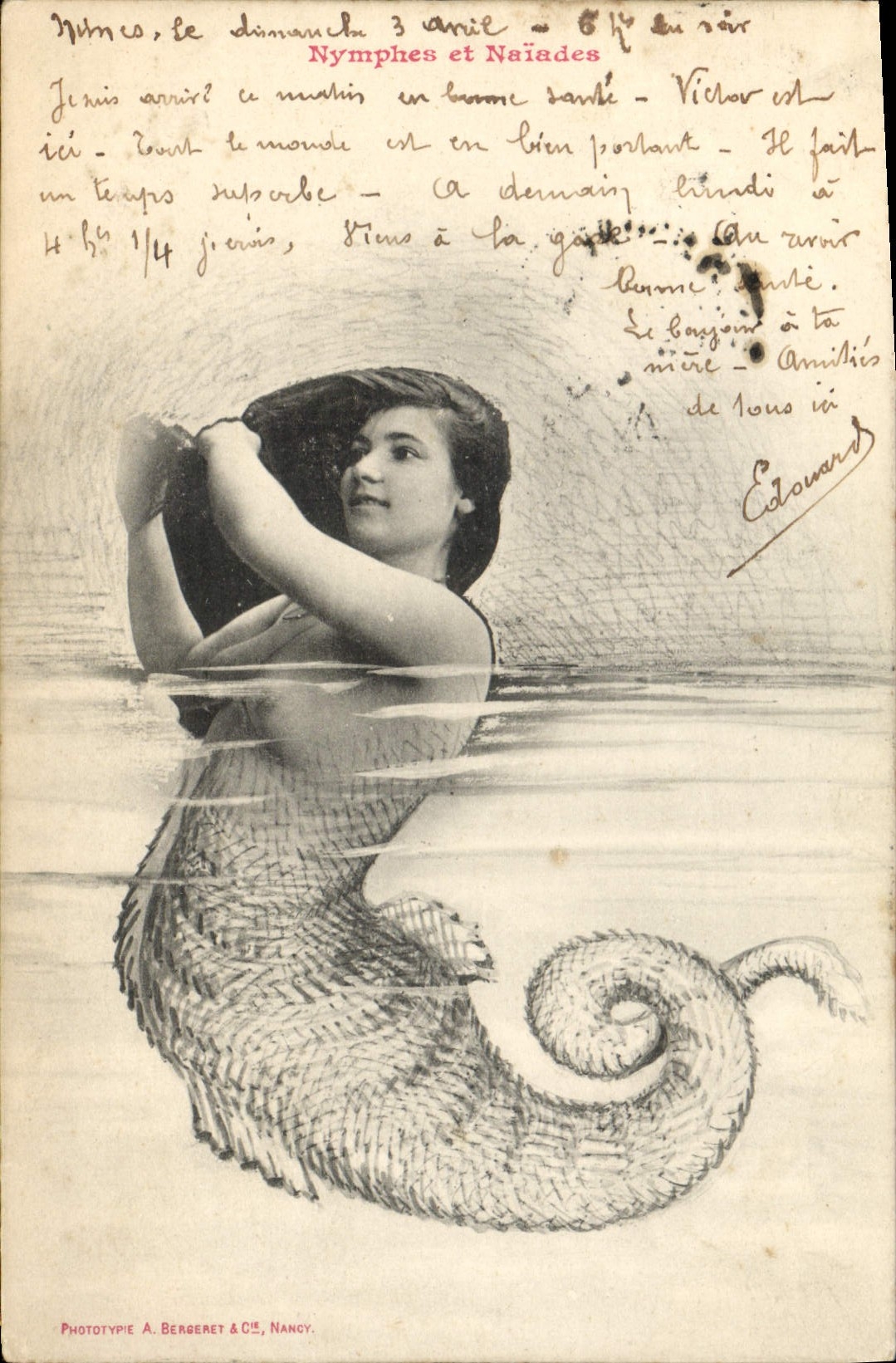 Nymphes et Naiades — Sujet : sirène — Phototypie A. Bergeret & Cie, Nancy