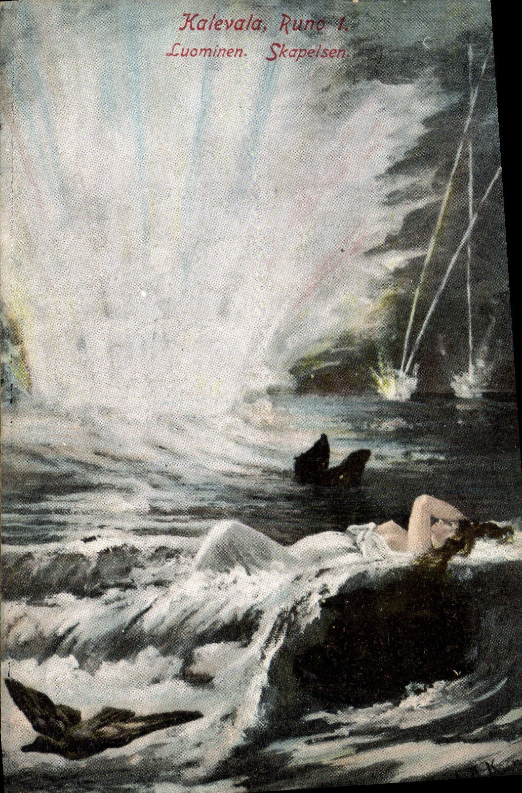 Kalevala, Runo 1. — Illustration de Luominen. Skapelsen. — Imp. Axel Eliassons Konstförlag Stockholm