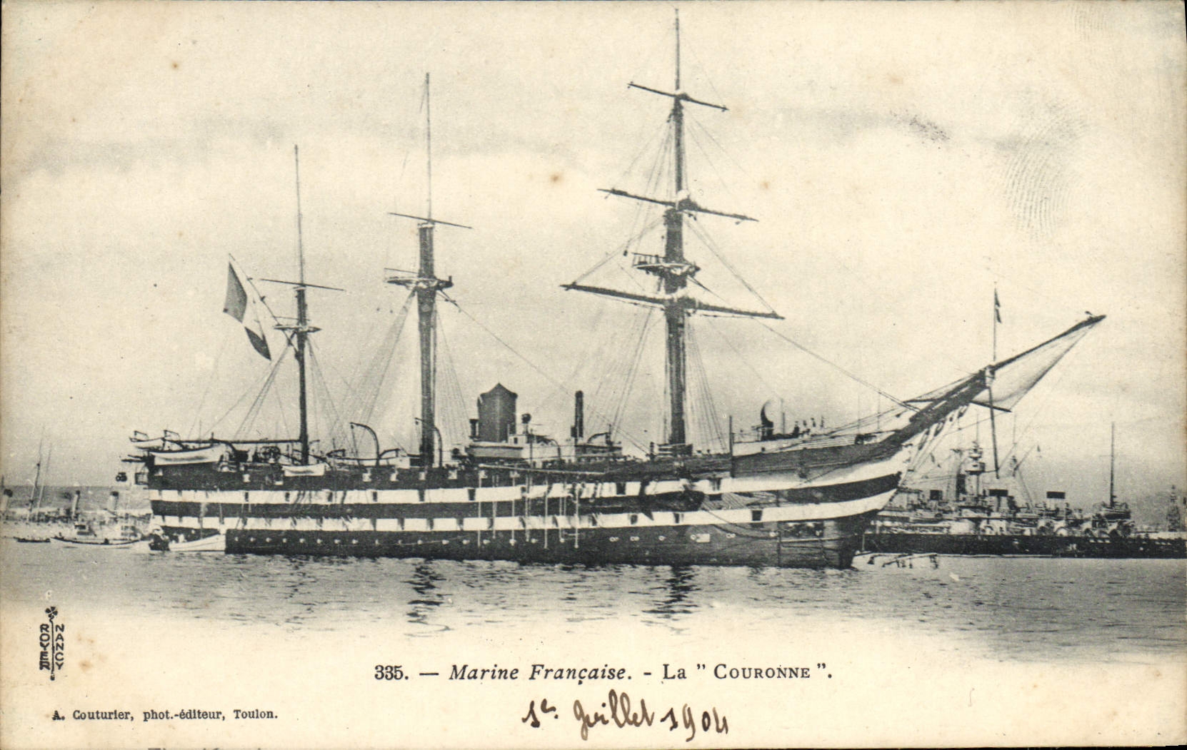La "Corona" — Fragata de la Marina Francesa — A. Couturier, fotógrafo-editor, Tolón, n°335