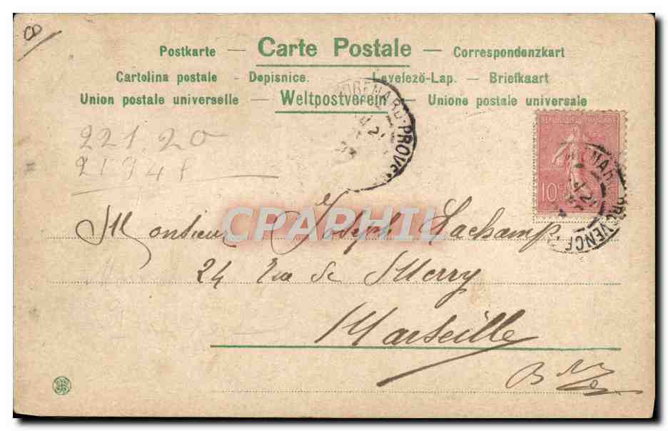 Porte Bonheur — cuatro hojas de trébol con zapatos — editor no visible — Reverso