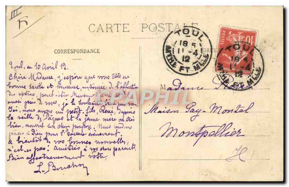 CPA Toul Rue Michatel La Gendarmerie  — Verso