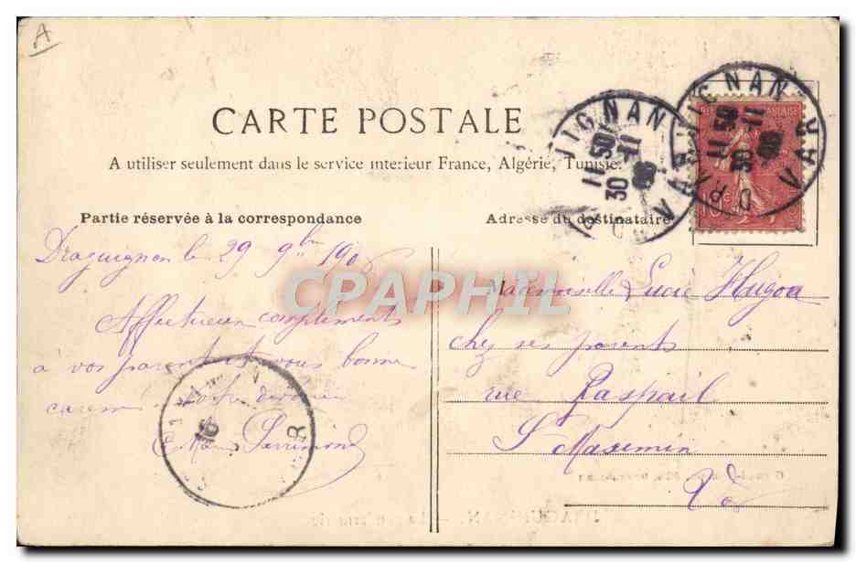 Draguignan — La gendarmerie — Giraud-Mamert, édit. Draguiguan — Verso