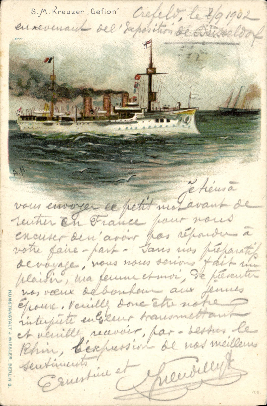S.M. Kreuzer Gefion — nave de crucero — KUNSTANSTALT J. MIESLER, BERLIN S.