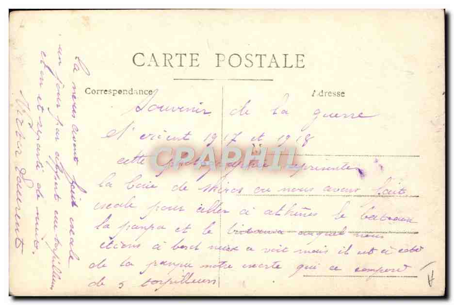 CARTE PHOTO Bateau Greece Grece Guerre d'Orient 1917 1918 Athenes — Verso