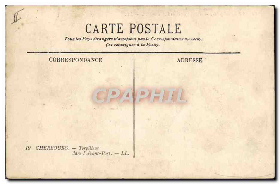CPA Bateau Cherbourg Un torpilleur dans l'avant port  — Verso