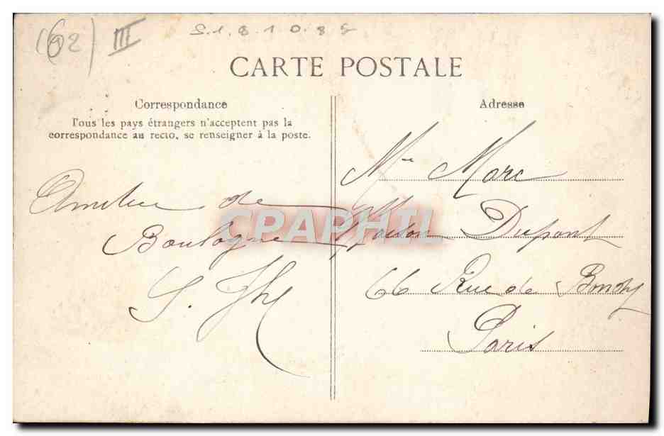 CPA Le Theatre Boulogne Hotel Georg — Verso