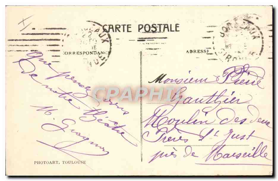CPA Le grand Theatre Bordeaux — Verso
