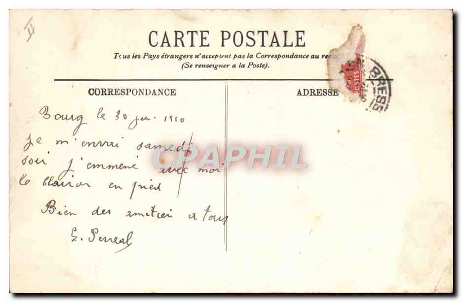 CPA Bourg La halle aux grains et le Theatre  — Verso