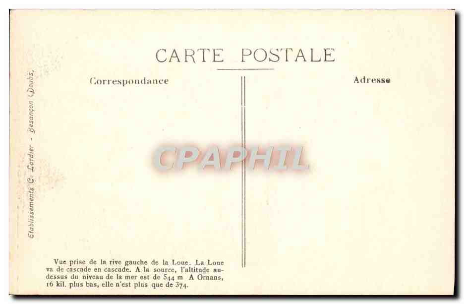 Vallée de la Loue aux Gorges de Nouaillles et à Entre-Roches — MOUTHIER-Hte-PIERRE — Sites Pittoresques de Franche-Comté — Rückseite