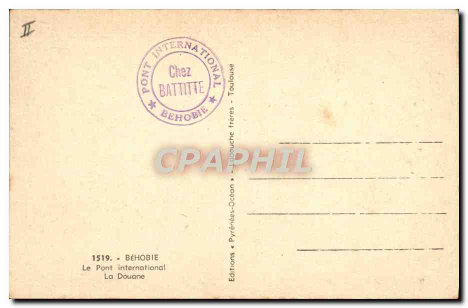 CPA Douanes Behobie Le pont international la douane  — Rückseite