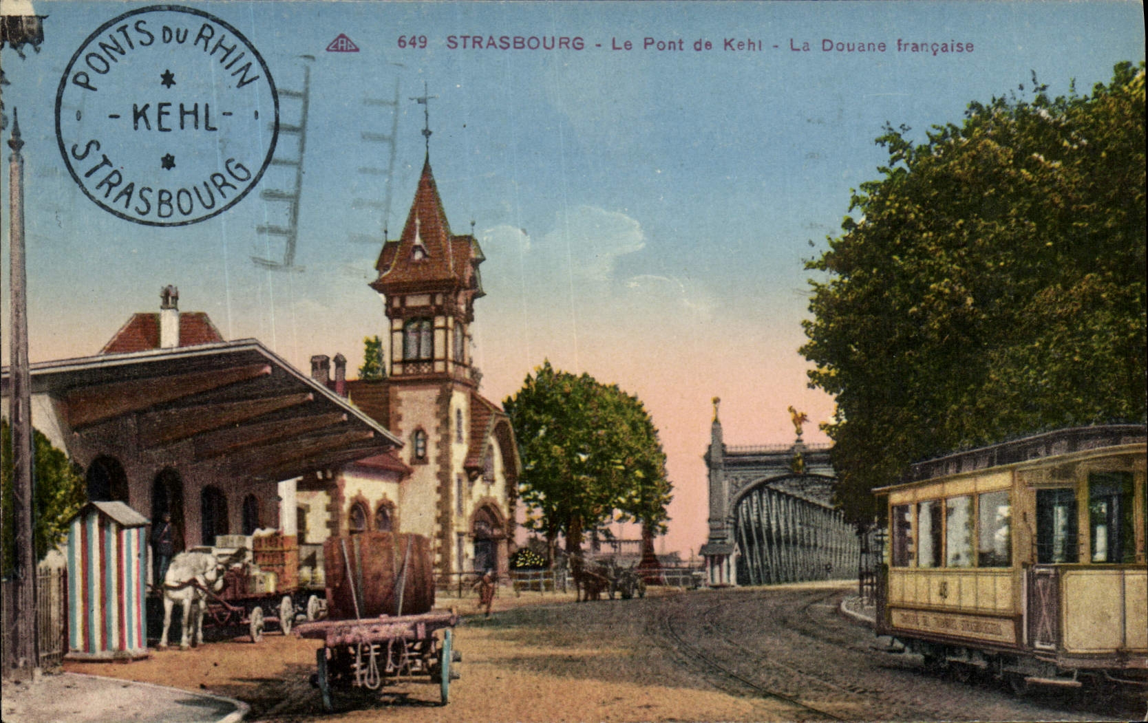 CPA Douanes Strasbourg le pont de Kehl La douane francaise Tramway 