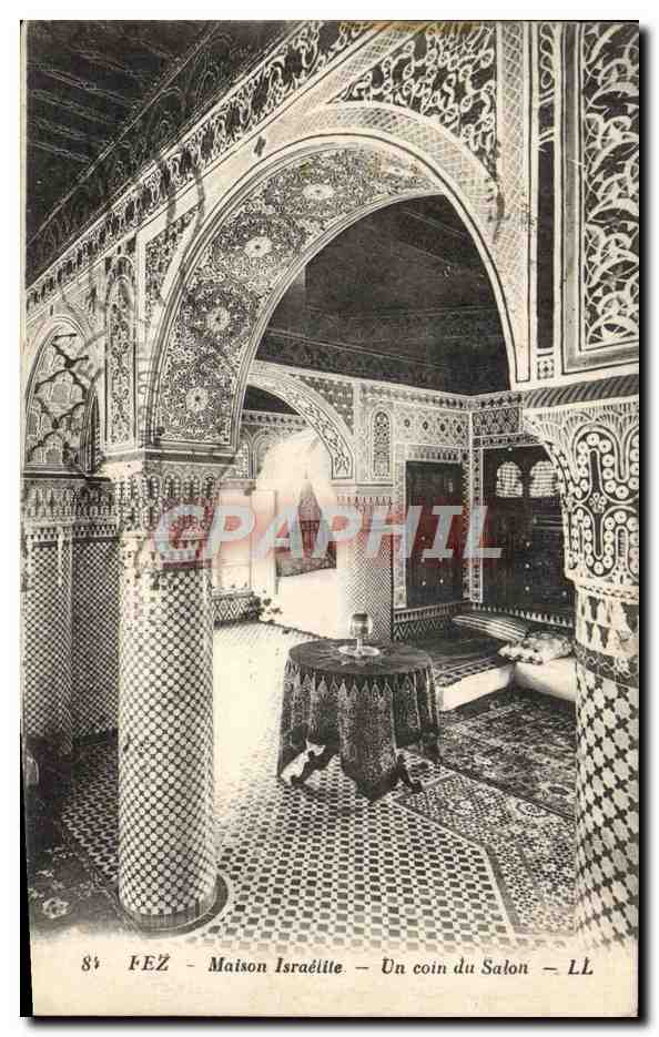 CPA Judaica Juif Fez israelite Un coin du salon 