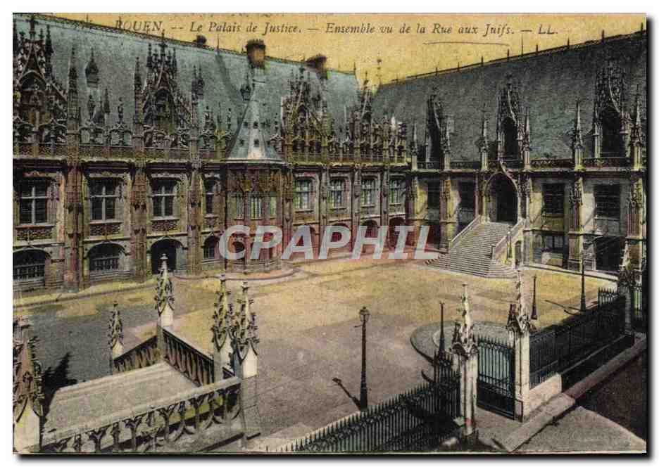 CPA Judaica Juif Rouen Le palais de justice Ensemble vu de la rue aux Juifs