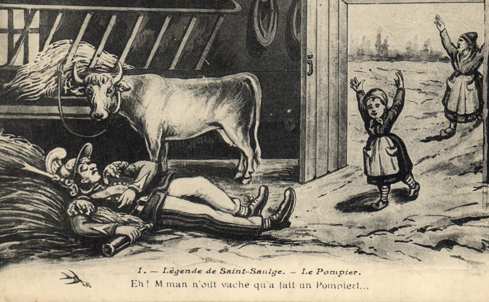 CPA Sapeurs Pompiers Legende de Saint Saulge Le pompier Vache 