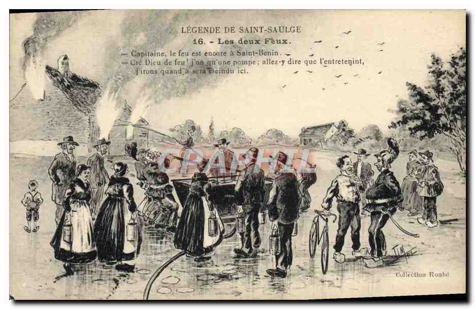 CPA Sapeurs Pompiers Legende de Saint Saulge les deux feux 