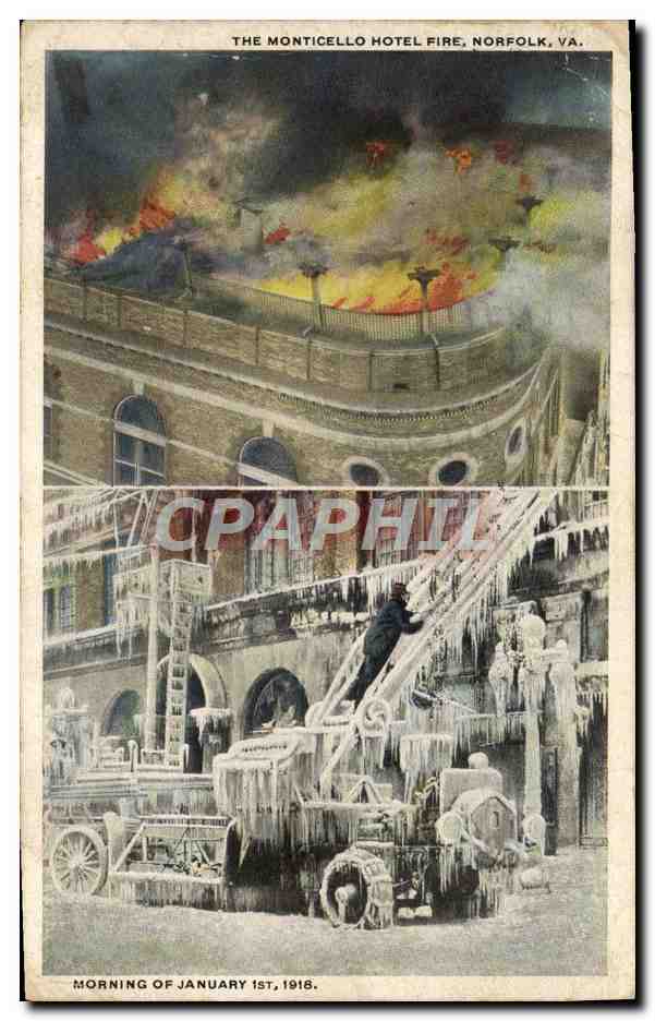 CPA Sapeurs Pompiers The Monticello Hotel Fire Norfolk Morning of January 1st 1918