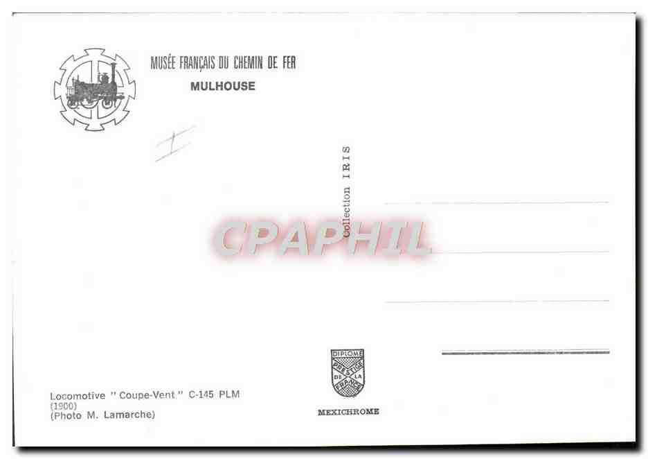 CPM Chemins de Fer Train Mulhouse Locomotive Coupe Vent C145 PLM — Rückseite
