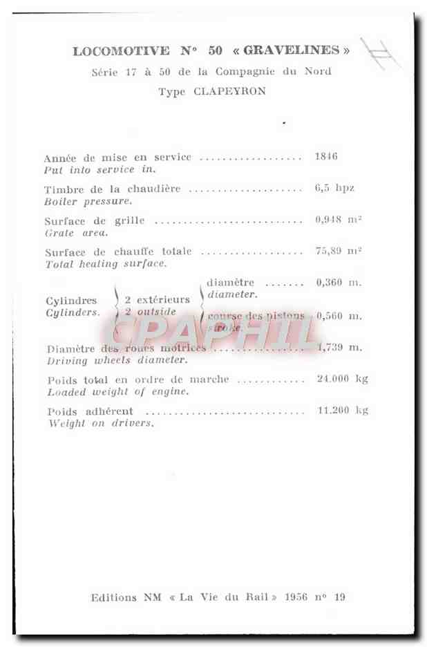 CPM Chemins de Fer Train Locomotive 50 Gravelines de la compagnie du Nord Type Clapeyron — Rückseite