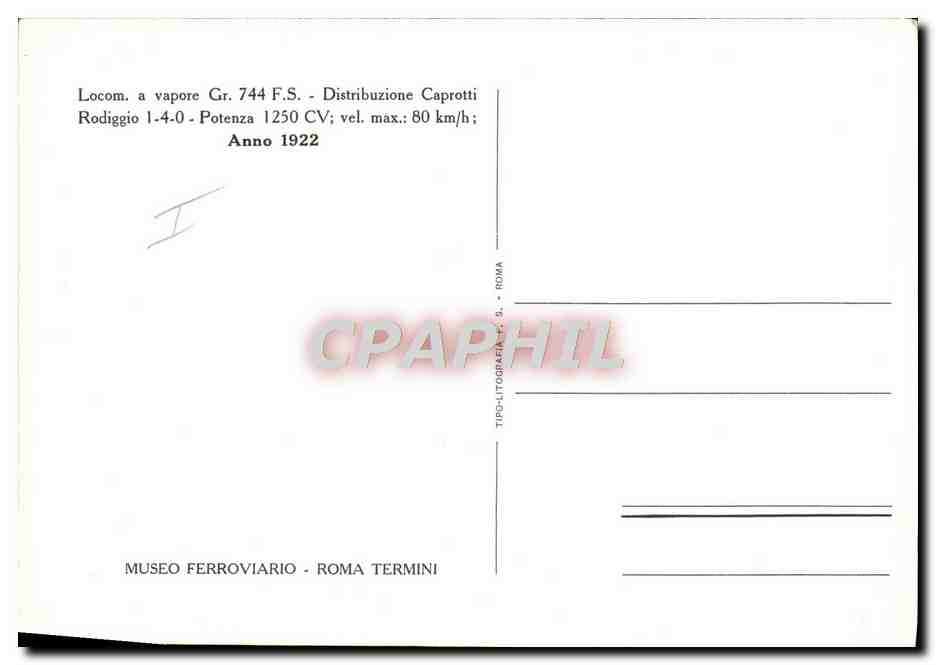 CPM Chemins de Fer Train Locomotive Gr 744 FS — Verso