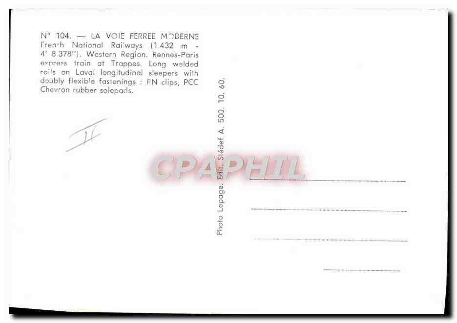 CPM Chemins de Fer Train France Rennes Paris Trappes  — Rückseite