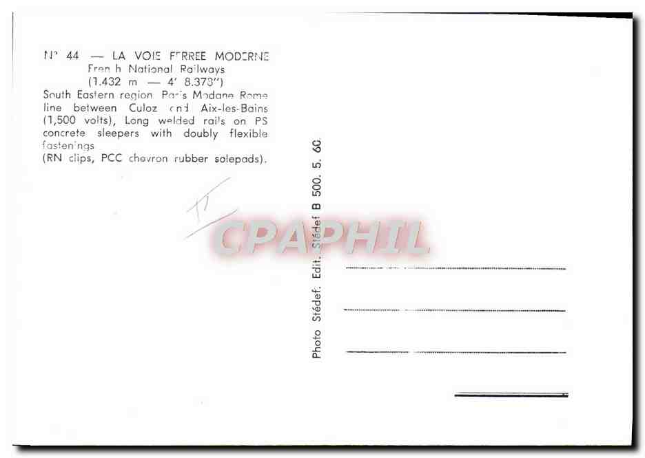 CPM Chemins de Fer Train Paris Modane Rome entre Culoz et Aix les Bains — Rückseite