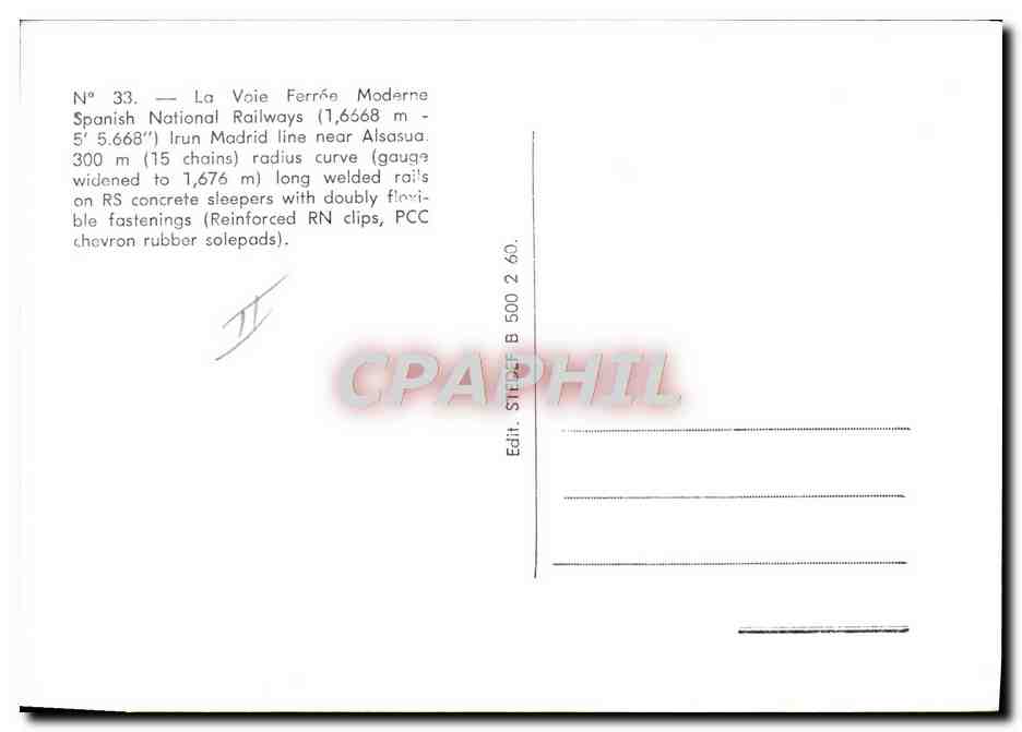 CPM Chemins de Fer Train Spanish National Railways Irun Madrid — Rückseite