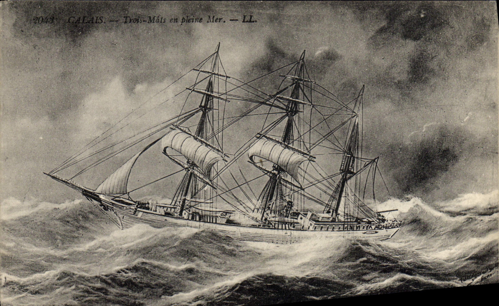 Calais — Trois-Mâts en pleine Mer — LL. — Éditeur LL, n° 2043
