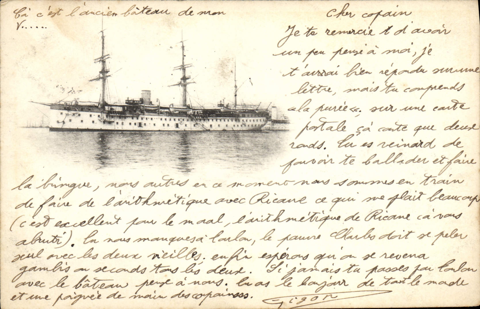 Buque de guerra — antiguo buque militar — editor no visible - Anverso