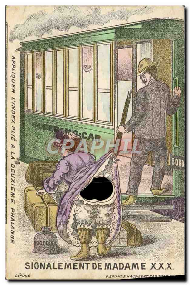 Señalamiento de la Señora X.X.X. — escena de viaje en tren — D. Briant & Haudibert, n° 74 en TURRIS