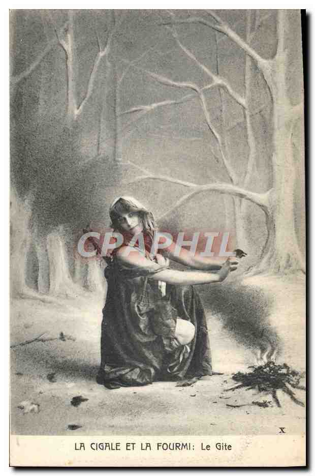 La cicala e la formica: La Capanna — illustrazione di una scena forestale — editore sconosciuto, n° X