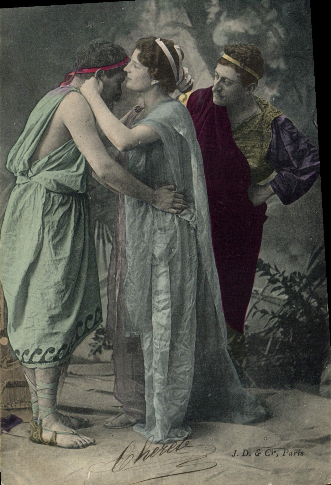 Scène antique — trois personnages en costume — J. D. & Cie, Paris