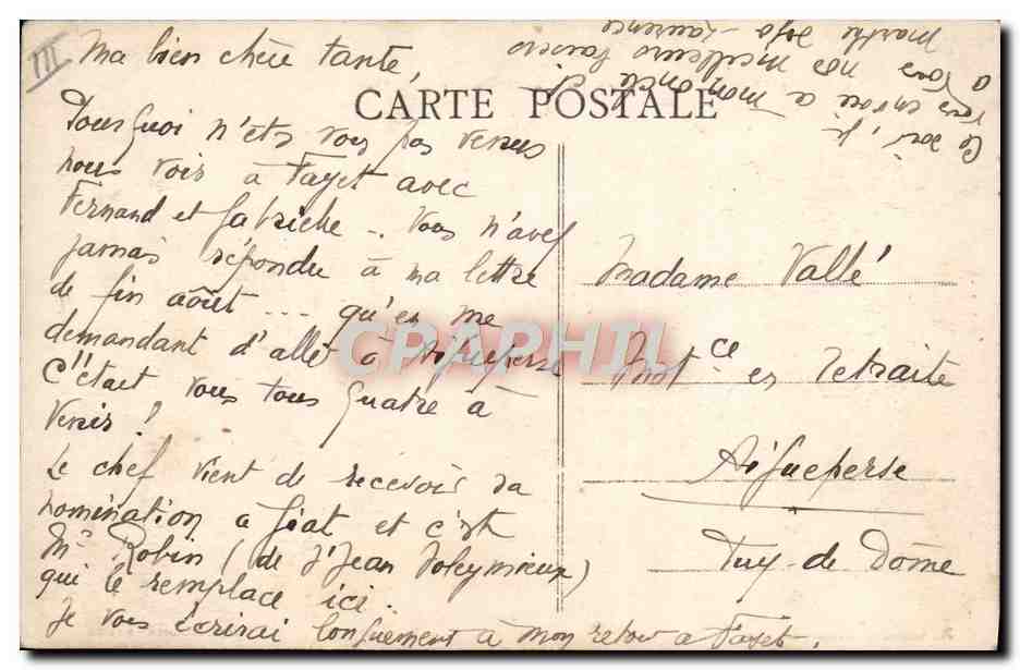 CPA Pontaumur Colonie Michelin et Route d'Aubusson Gendarmerie — Verso