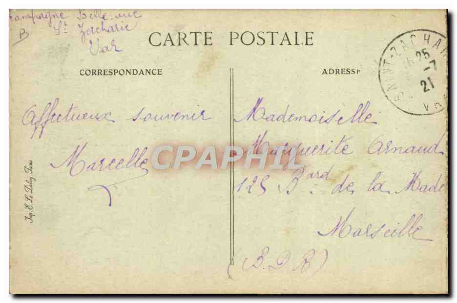 CPA Saint Zacharie La Poste et la Gendarmerie — Verso