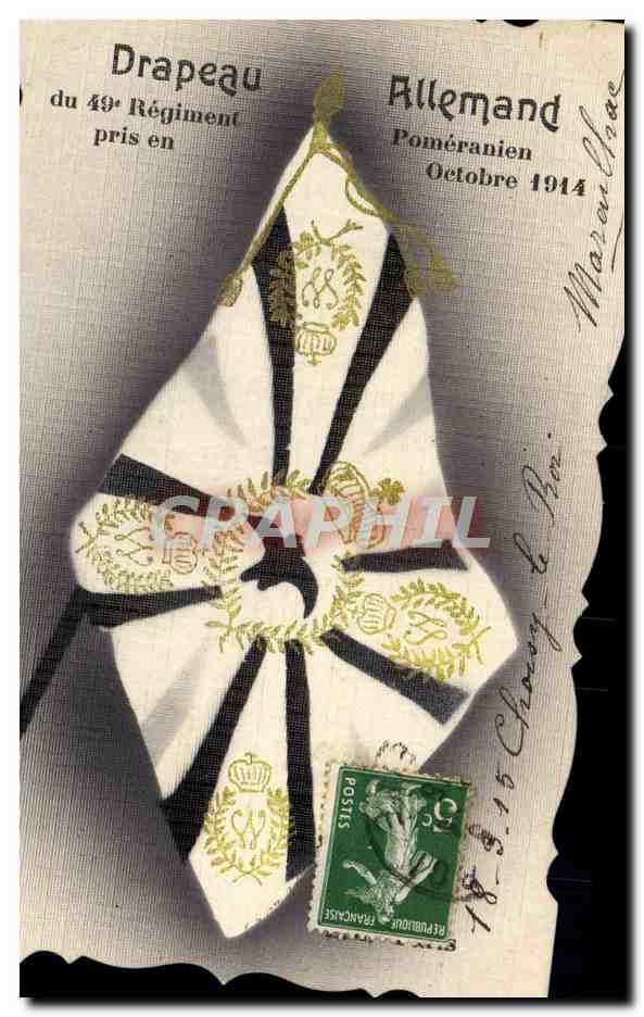CPA Militaria Drapeau allemand 49eme regiment pomeranien (carte toilee)