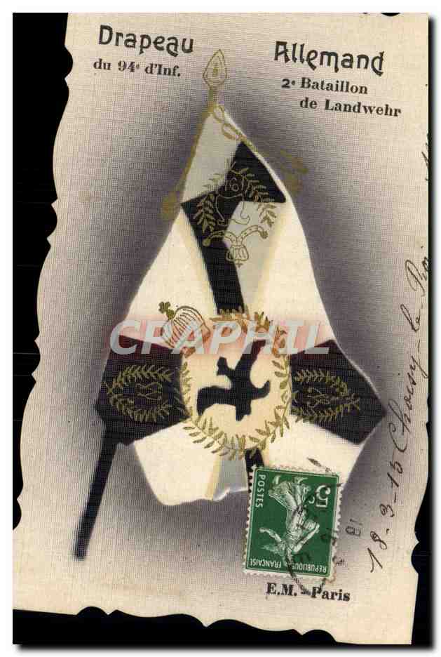 CPA Militaria Drapeau allemand 94e d'infanterie 2eme bataillon de Landwehr (carte toilee)