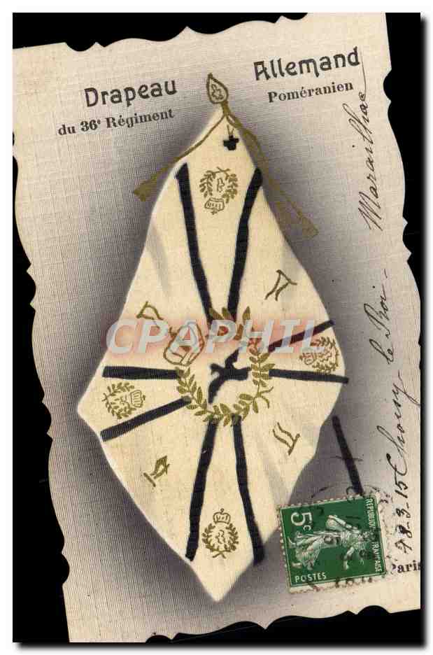 CPA Militaria Drapeau allemand 36eme regiment pomeranien (carte toilee)