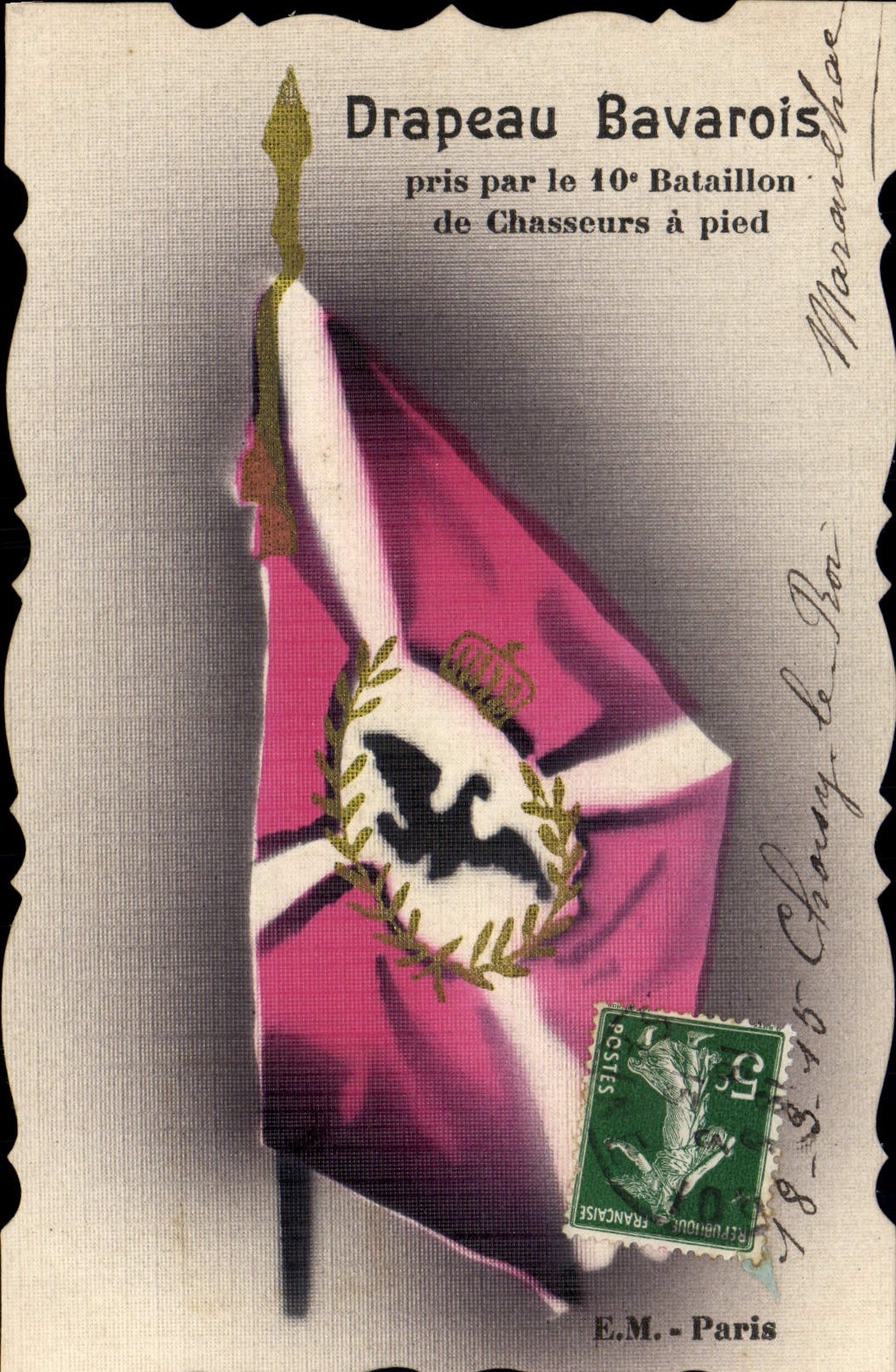 CPA Militaria Drapeau bavarois 10eme bataillon de chasseurs a pied (carte toilee)