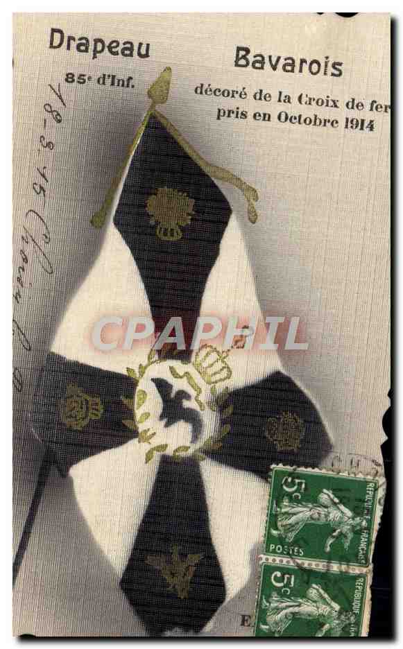 CPA Militaria Drapeau bavarois 85eme d'infanterie decore de la croix de fer pris en octobre 1914 (carte toilee)