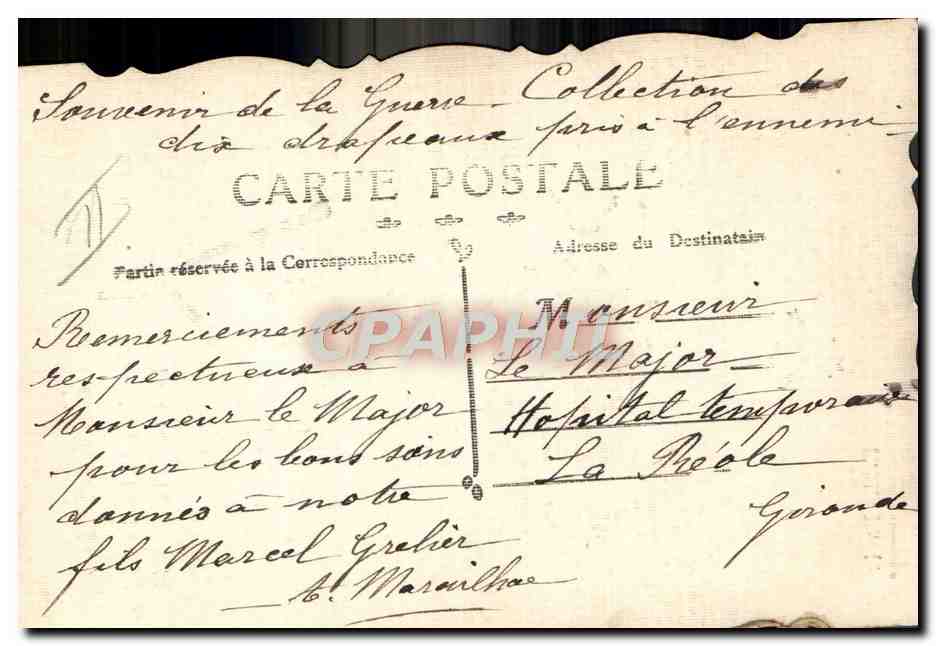 CPA Militaria Drapeau bavarois 85eme d'infanterie decore de la croix de fer pris en octobre 1914 (carte toilee) — Verso
