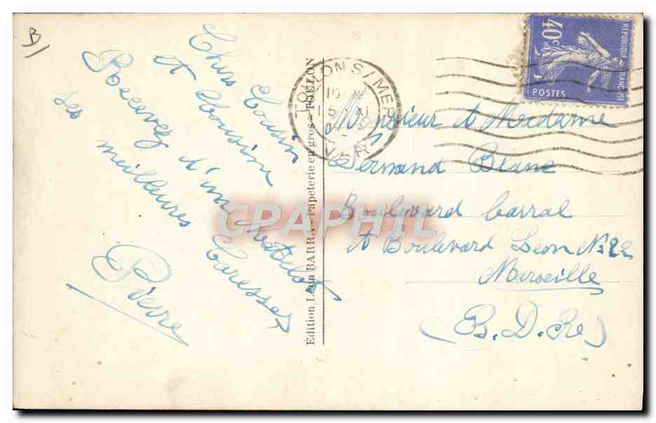 Sous-marin "CIRCÉ" — Marine Militaire Française — Édition Léon BARBA — n°88 — Verso