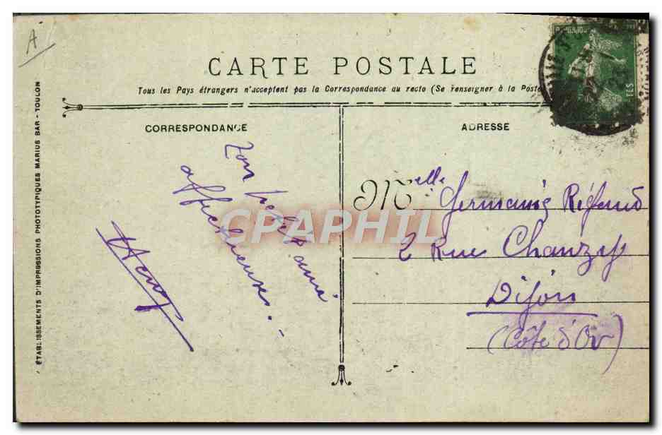 Sous-Marin AMPÈRE — Marine Militaire Française — Guerre 1914-1918 — Verso