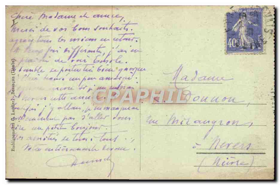CPA Besancon les Bains Theatre et rue Megevand  — Verso