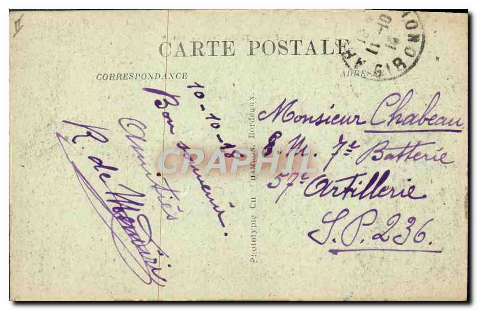CPA Bordeaux Theatre Francais — Verso