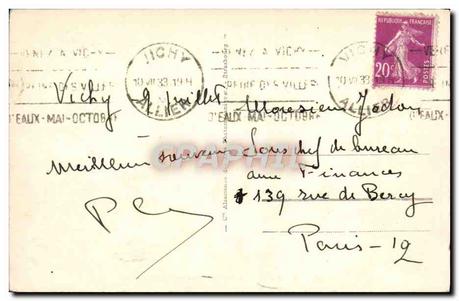 CPA Vichy Le Hall De I'Etablissement Thermal — Verso