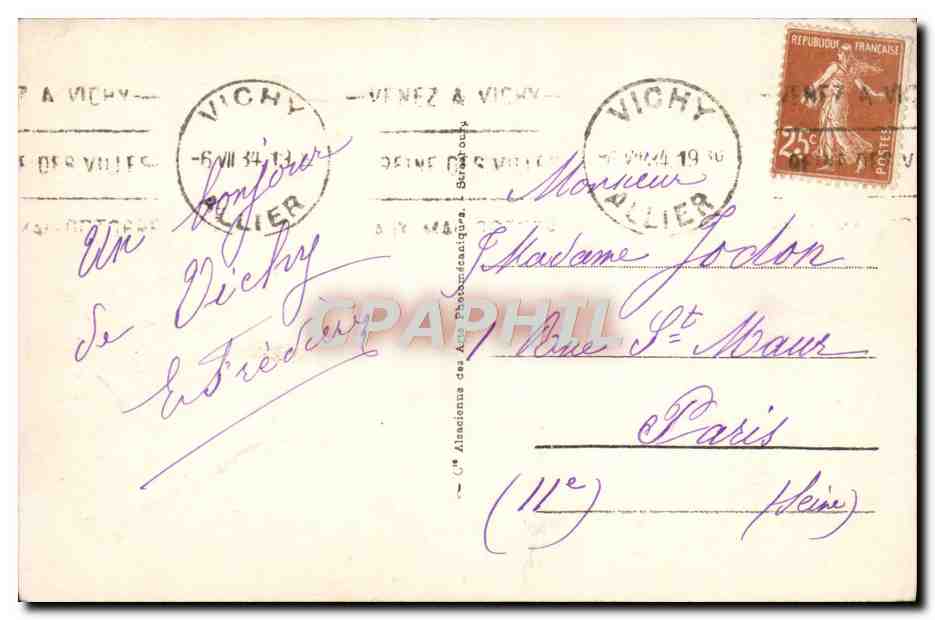 CPA Vichy Le Casino — Verso